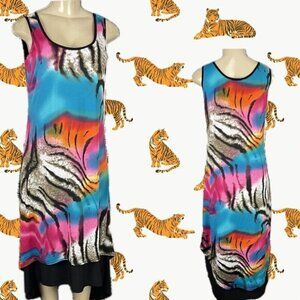 Kate & Mallory S Multi Color Animal Print Scoop Neck Step-Hem Sleeveless Dress